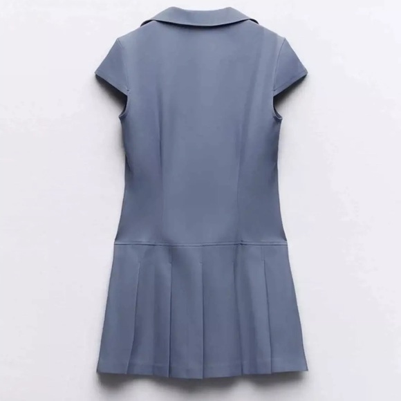 NWOT Zara Blue Pleated Mini Dress - Picture 9 of 10